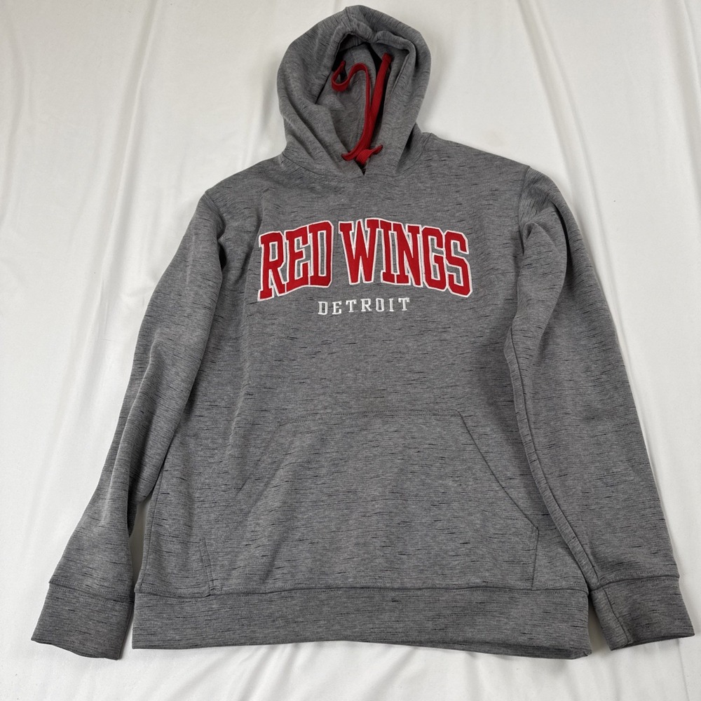 Detroit Red Wings Hoodie Men's M Gray Pullover Embroidered NHL Sweatshirt